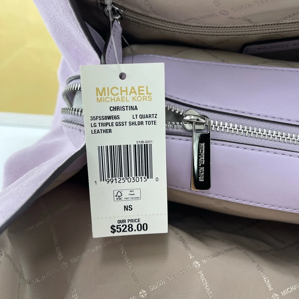 MICHAEL KORS Christina Lg Suede Triple Gasset Shoulder Tote Bg
Light Quartz 
NWT - Picture 8 of 16